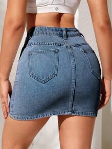 SHEIN Essnce High Waist Denim Skirt - Light Wash - View 2