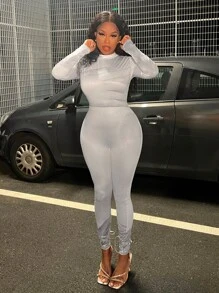 Slaydiva 凹凸感人體手部印花連體褲 - 彩色 - 查看 3