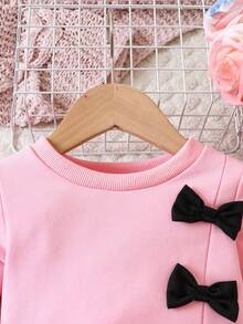 Baby Girl Bow Front Split Hem Sweatshirt & Sweatpants - Pink - View 3