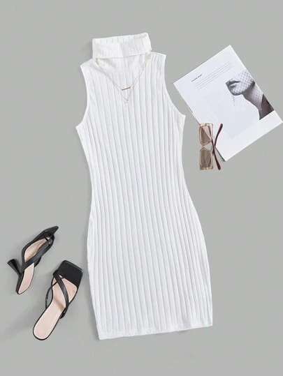 SHEIN Essnce 高領條紋針織背心洋裝