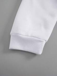 SHEIN EZwear 卡通及標語圖案保暖連帽衫,適用於大尺寸 - 白色 - 查看 5