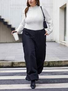 SHEIN Essnce Plus Size Lettuce Trim Texture Fabric T-shirt - White - View 3