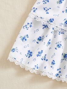 Soleia 碎花鏤空蕾絲花邊荷葉邊半身裙 - 藍白色 - 查看 5