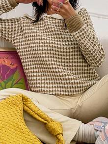 SHEIN Qutie 休閒女性套頭毛衣 - 卡其色 - 查看 4