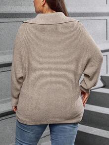 SHEIN LUNE Kích thước lớn Collared Thả vai Tay áo Áo len - Màu Khaki - Xem 4