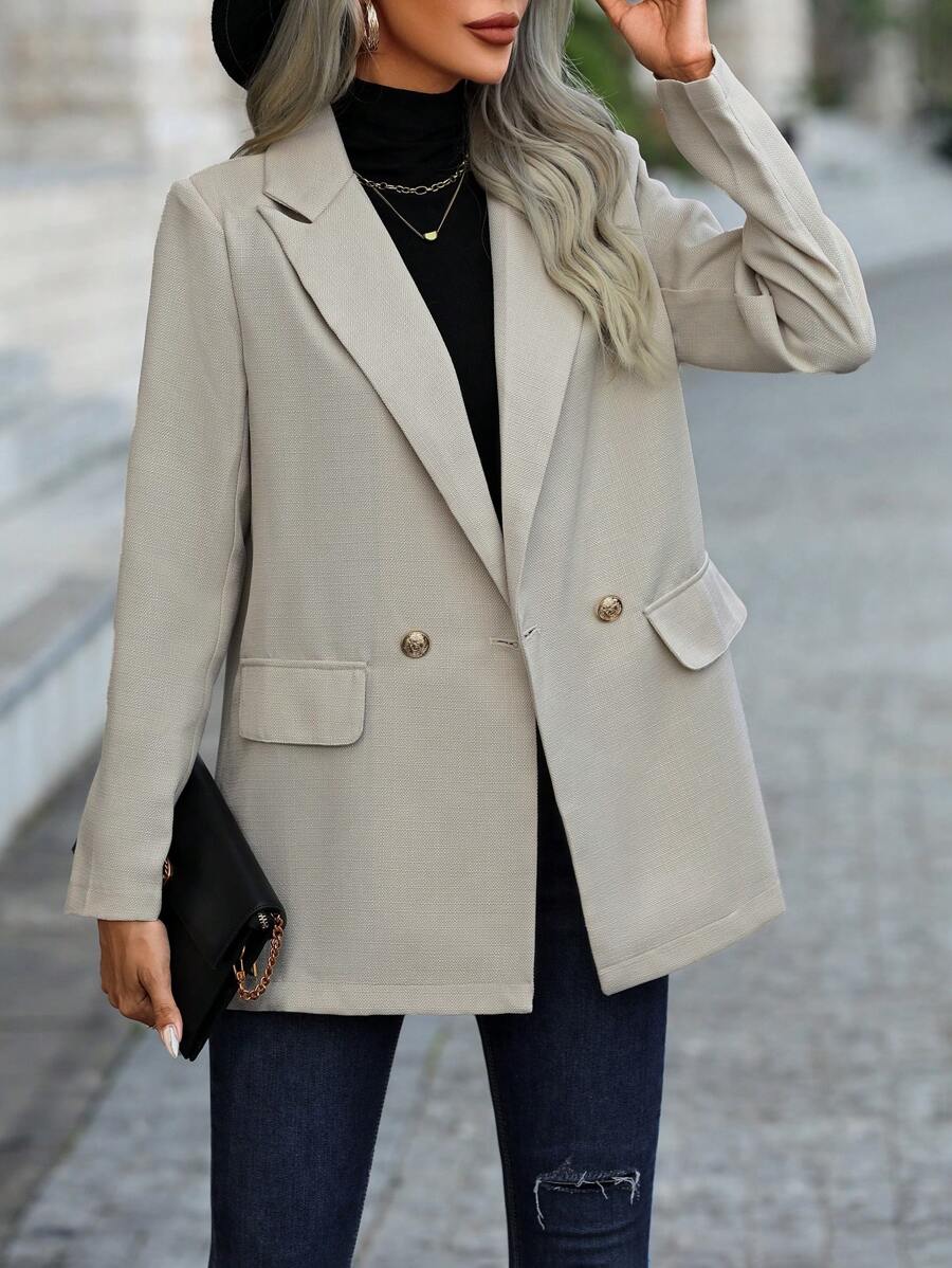 Chiquease Cổ áo Nút đôi Áo vest - Màu be - Xem 1