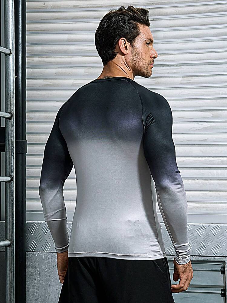 Men'S Gradient Raglan Sleeve Sports T-Shirt Long Sleeve Shirt