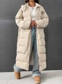 SHEIN EZwear Zip Up Hooded Padded Coat For Winter - Apricot - View 5