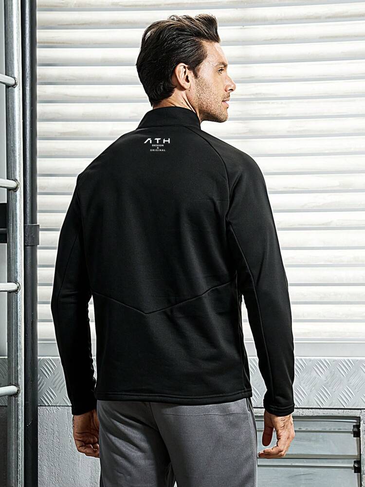 Men Letter Graphic Zip Up Sports Jacket Workout Tops Sports Jacket