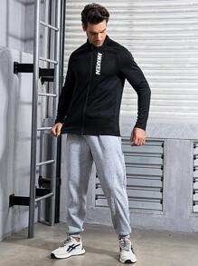 Manfinity Sport Corelite 男式字母印花运动夹克 运动上衣 运动夹克 - 黑色 - 查看 7