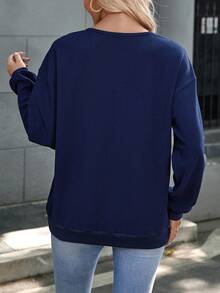 SHEIN LUNE Guipure Lace Insert Drop Shoulder Sweatshirt - Blue - View 2