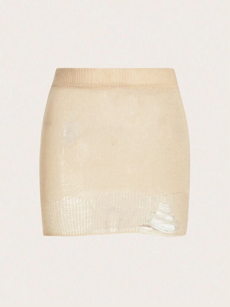 Solid Ripped Knit Skirt