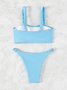 SHEIN Swim 女士蓝色比基尼套装，带正面蝴蝶结装饰，夏季海滩 - 淺藍色 - 查看 4