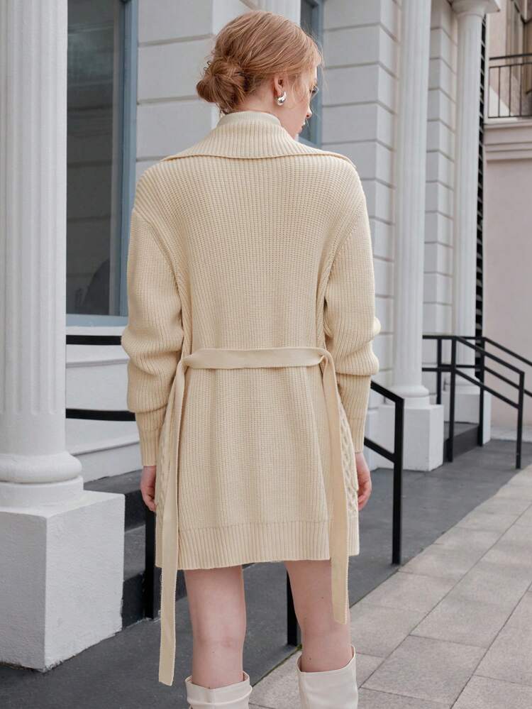 Double Breasted Cable Knit Belted Cardigan
