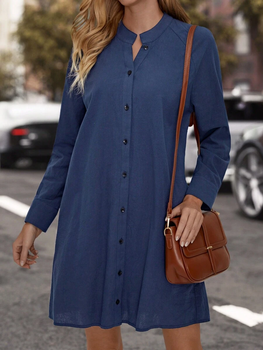 EMERY ROSE Vestido camisero unicolor con botón delantero