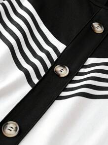 SHEIN LUNE 夏季大尺碼鈕扣細節兩色條紋背心