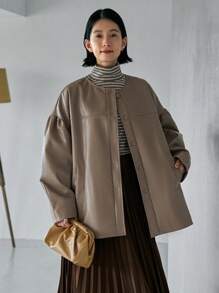 FRIFUL 落肩袖PU皮革外套 - 卡其色 - 查看 4