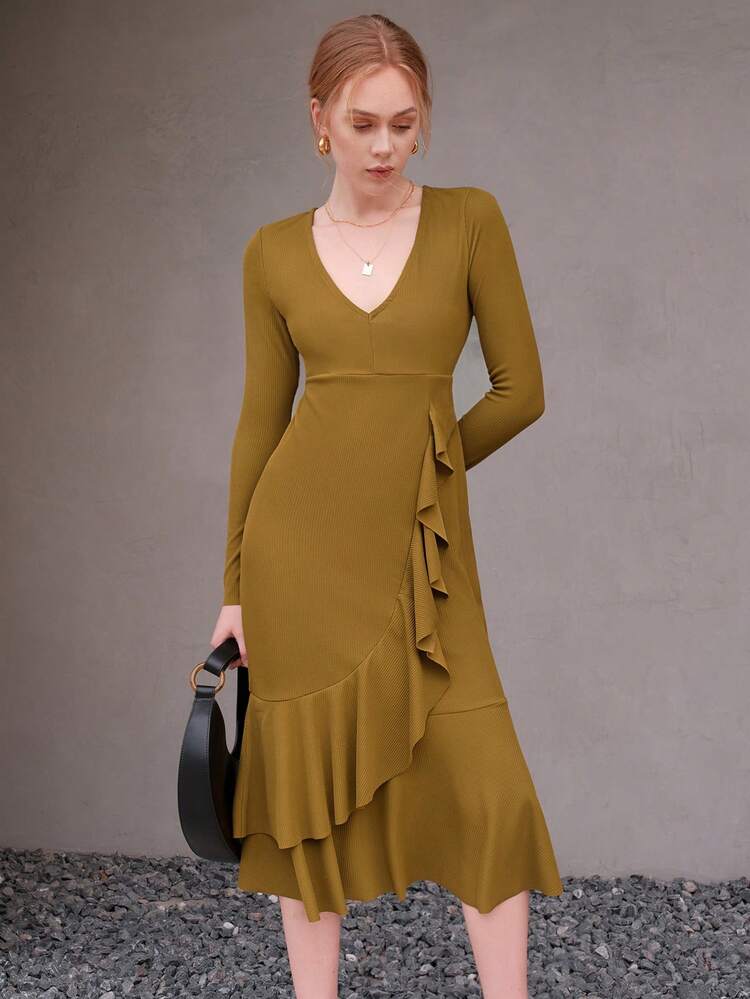 Ruffle Trim Mermaid Hem Dress