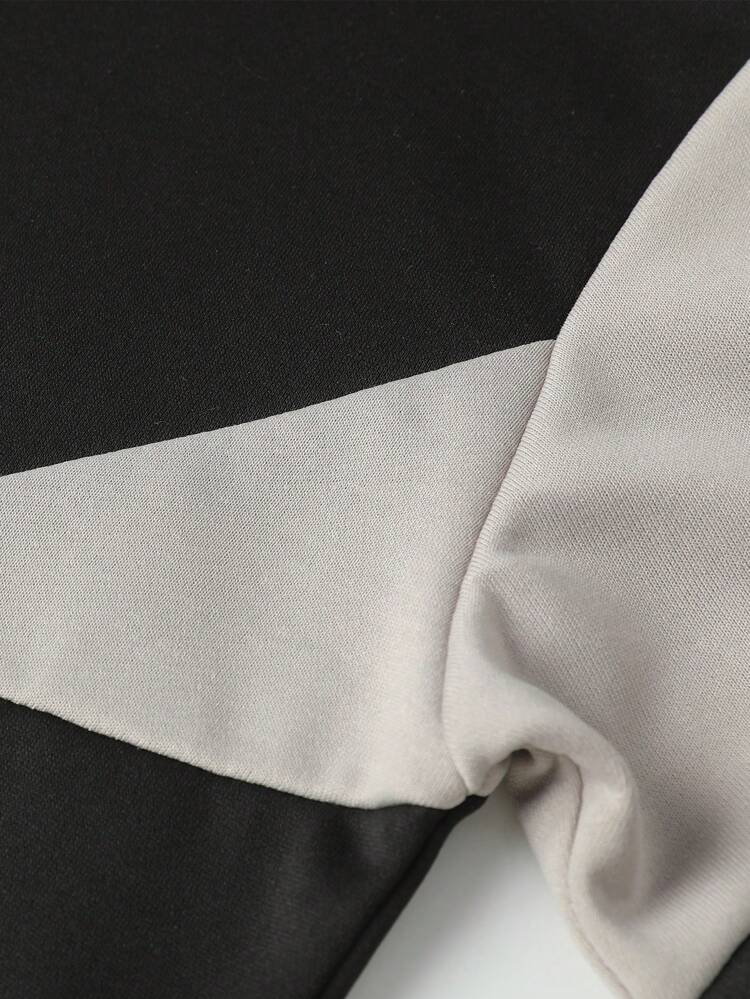 Loose Fit Men's Letter Graphic Colorblock Half Zipper Drop Shoulder Sweatshirt