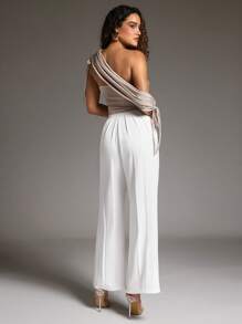 SHEIN BAE 女用褶襉闊腿褲 - 白色 - 查看 3