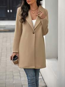 SHEIN Clasi 純色單排扣開襟夾克 - 杏色 - 查看 5