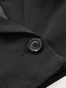 SHEIN EZwear Lapel Collar Crop Blazer & Pleated Skirt Without Shirt - Black and White - View 3