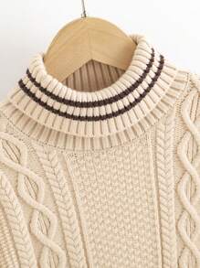 Young Boys' Cable Knit Turtleneck Sweater - Khaki - View 1