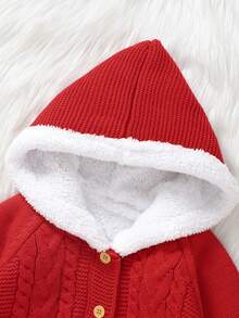 Đứa bé gái Lót lông áo có mũ Xoắn Dan Áo liền quần - Đỏ - Xem 5
