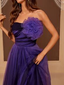 SHEIN Belle Off-shoulder, Gradient Color Tulle Maxi Evening Dress With 3d Flower Detail (heavy Work) - Purple - View 8