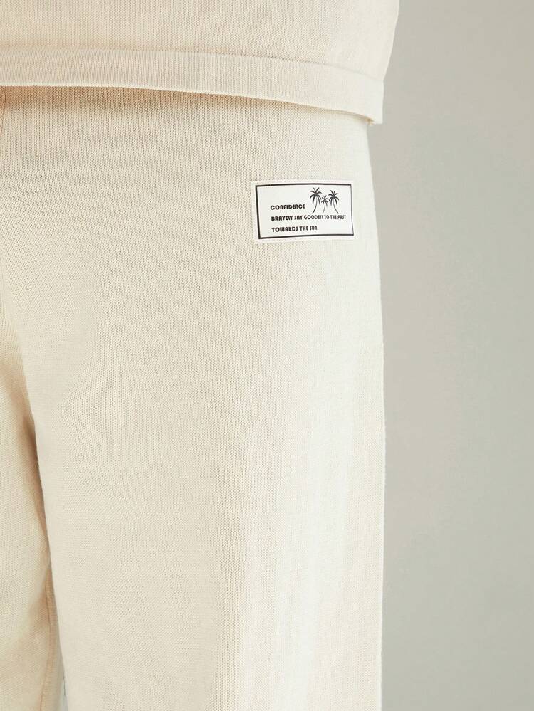 Men Letter Patched Sweater & Knit Pants, For Fall Winter