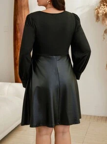 SHEIN LUNE Hơn Chất rắn Váy chữ A Không có thắt lưng - màu đen - Xem 2