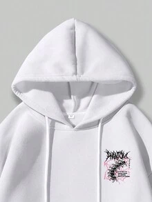 ROMWE MEN Anime 男士字母印花連帽運動衫和運動褲套裝 - 白色 - 查看 7