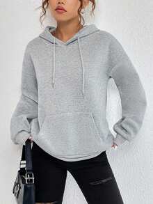 SHEIN EZwear Letter Print Hooded Women's Sweatshirt With Back Design - Grey - View 6