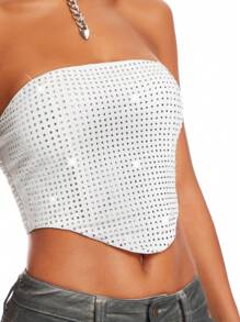 SHEIN BAE Ladies Hot Diamond Tube Top - White - View 7