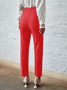 EURMUSE Solid Slant Pocket Pants - Red - View 2