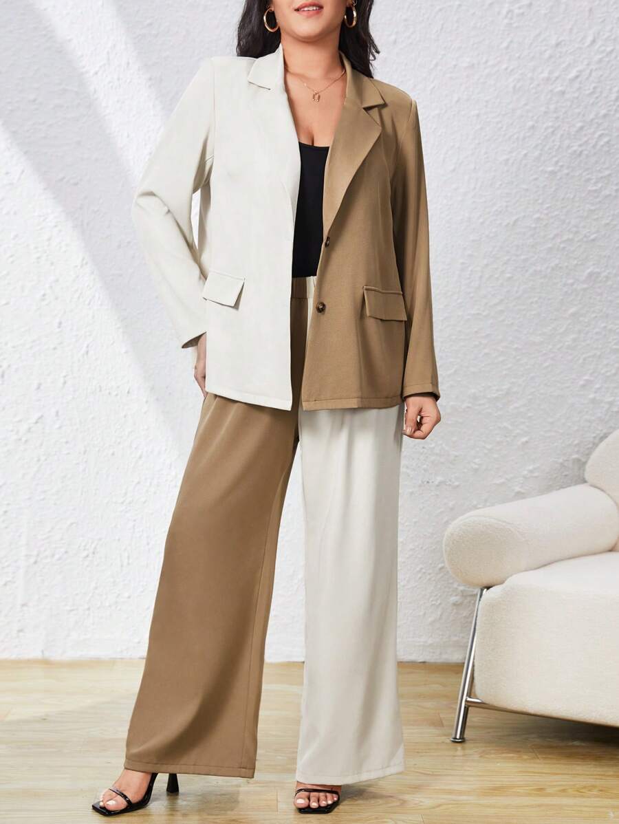 SHEIN Essnce Plus Size Color Block Suit Set