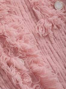 DAZY 素色毛邊緣短款開衫 - 粉色 - 查看 5