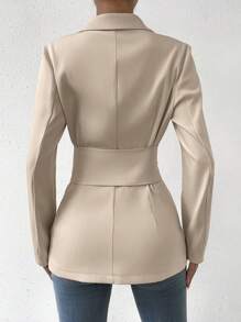 Chiquease Lapel Neck Double Breasted Belted Blazer - Khaki - View 2