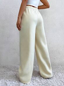 SHEIN Unity Pantalones Anchos Largos Con Piernas Anchas En Color Liso Para Cuerpo - Beis - Ver 2