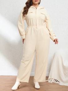 SHEIN Essnce Plus Flap Pocket Drop Shoulder Shirt Jumpsuit - Apricot - View 6