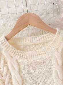 SHEIN Tween Girl Cable Knit Ruffle Hem Sweater & Skirt - Apricot - View 3