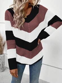 SHEIN LUNE Women's Striped Pullover Sweater Knit Pullover Fall Winter Outfit - Multicolor - View 5