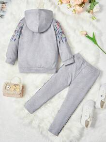 SHEIN Mädchen Kapuzenpullover Mit Kontrastierenden Ärmeln & Leggings