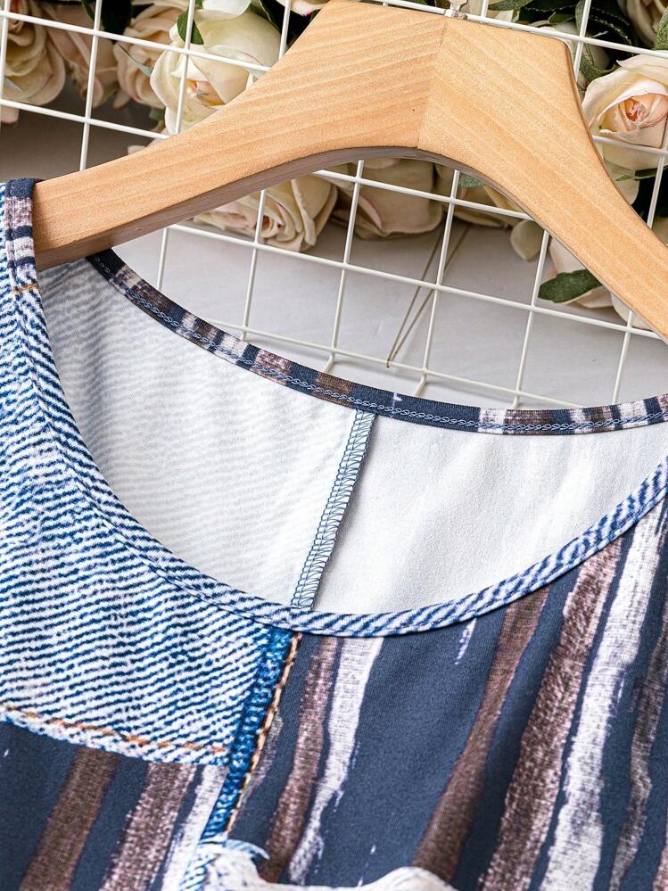SHEIN LUNE Hơn In chắp vá Áo thun - Nhiều màu - Xem 5