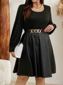 SHEIN LUNE Hơn Chất rắn Váy chữ A Không có thắt lưng - màu đen - Xem 3