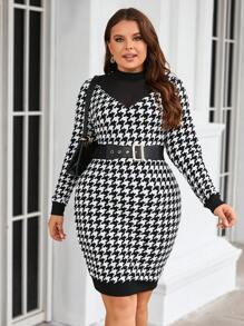 SHEIN Clasi Kích thước lớn Của phụ nữ Họa tiết Nanh sói Phù hợp Váy bodycon - Đen và trắng - Xem 1