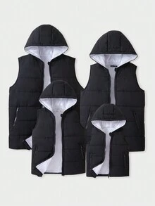 男士1入組拉鏈開襟連帽羽絨背心大衣 - 黑色 - 查看 4