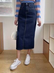 DAZY Women's Denim High-low Hem Split Skirt