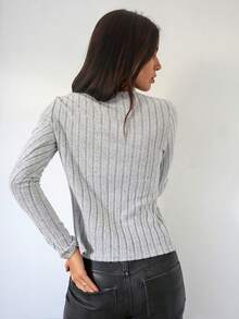 SHEIN Essnce 下擺開叉條紋圖案T恤 - 淺灰色 - 查看 2