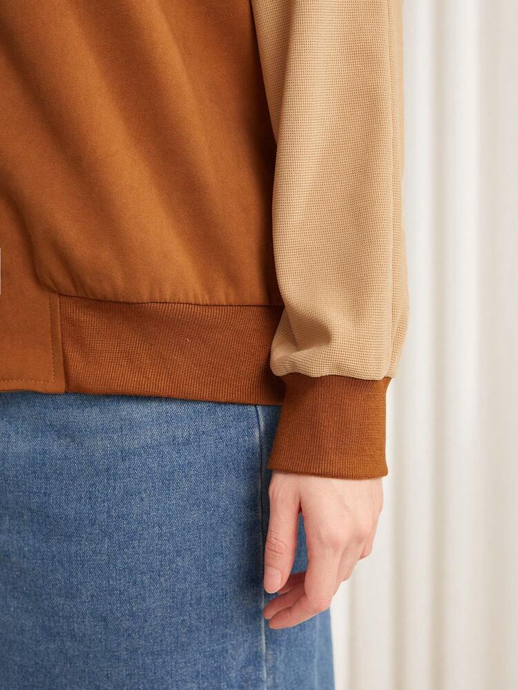 Colorblock Raglan Sleeve Zip Up Coat Fall Cloth For Women